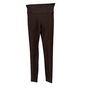 Spanx Sara Blakely Faux Leather Snake Print Leggings sz small Brown HighWaisted